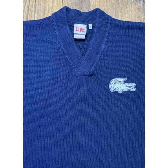VTG Lacoste LIVE Men’s 7 Navy Blue Knit Sweater Vneck Preppy Crocodile - Picture 2 of 7